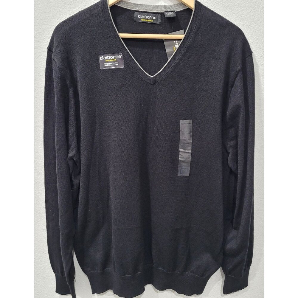 Men's Claiborne Performance ThermoLite Black V-Neck Pullover Sweater Size Large